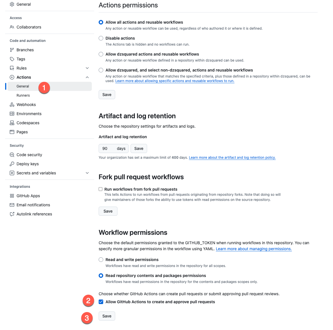 Enable workflow permissions